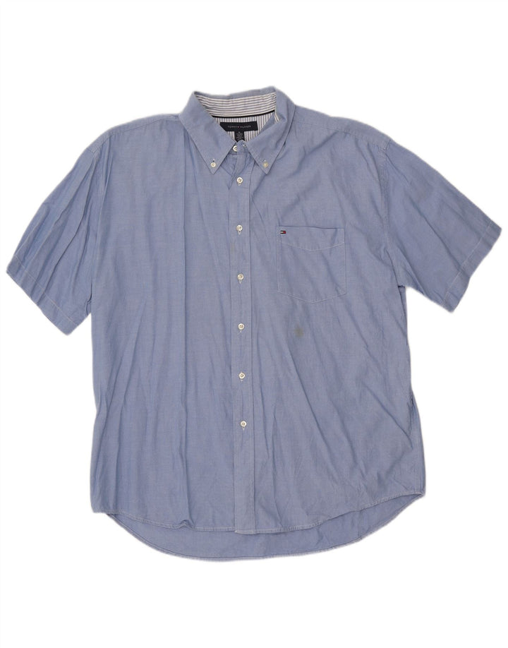 TOMMY HILFIGER Herren Kurzarmhemd XL Blau Baumwolle
