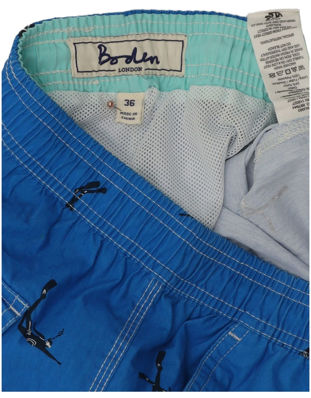 BODEN Herren Badeshorts mit Grafik, Größe L, Blau, Polyester