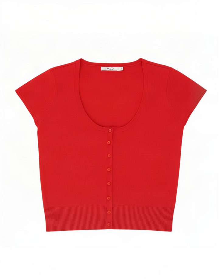 M&Co Damen-Blusenoberteil mit kurzen Ärmeln, UK 10, Größe S, Rot, Polyester