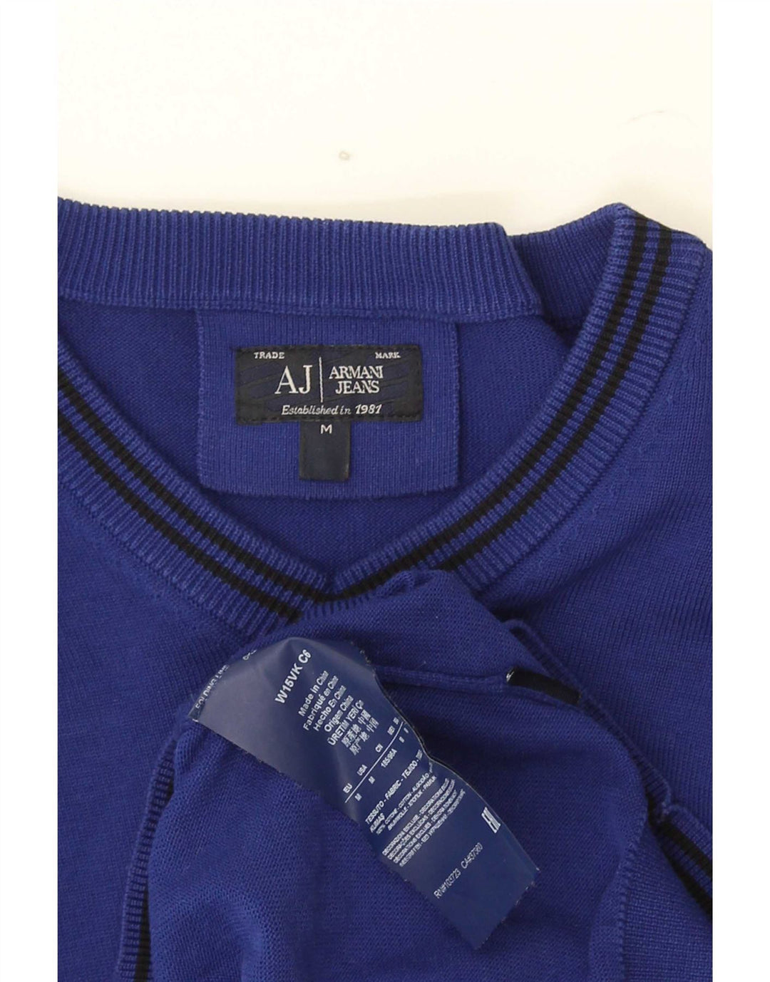 Armani Jeans Herren-Pullover mit V-Ausschnitt, mittelblau, gestreift, Baumwolle