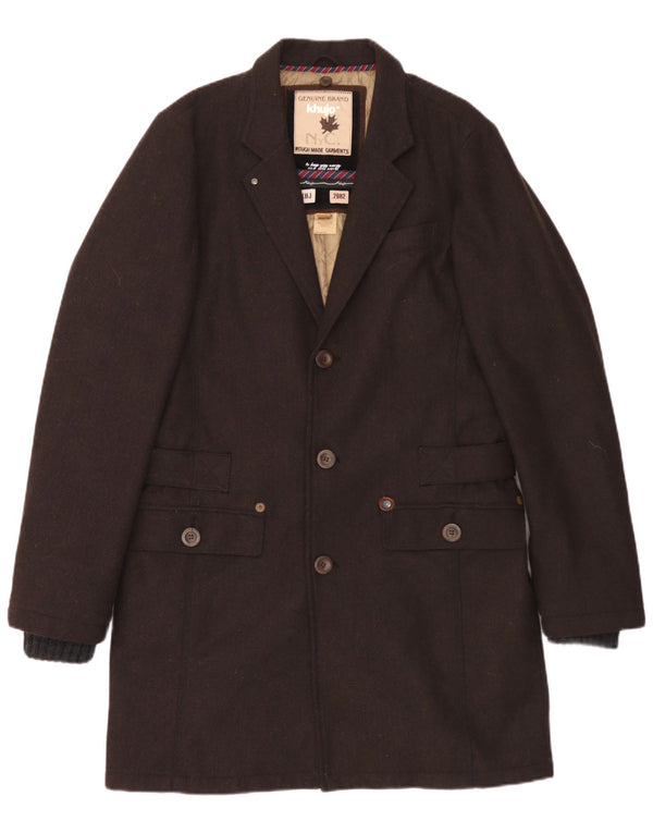 KHUJO Herrenmantel UK 40 Large Braunes Fischgrätenmuster aus Polyester