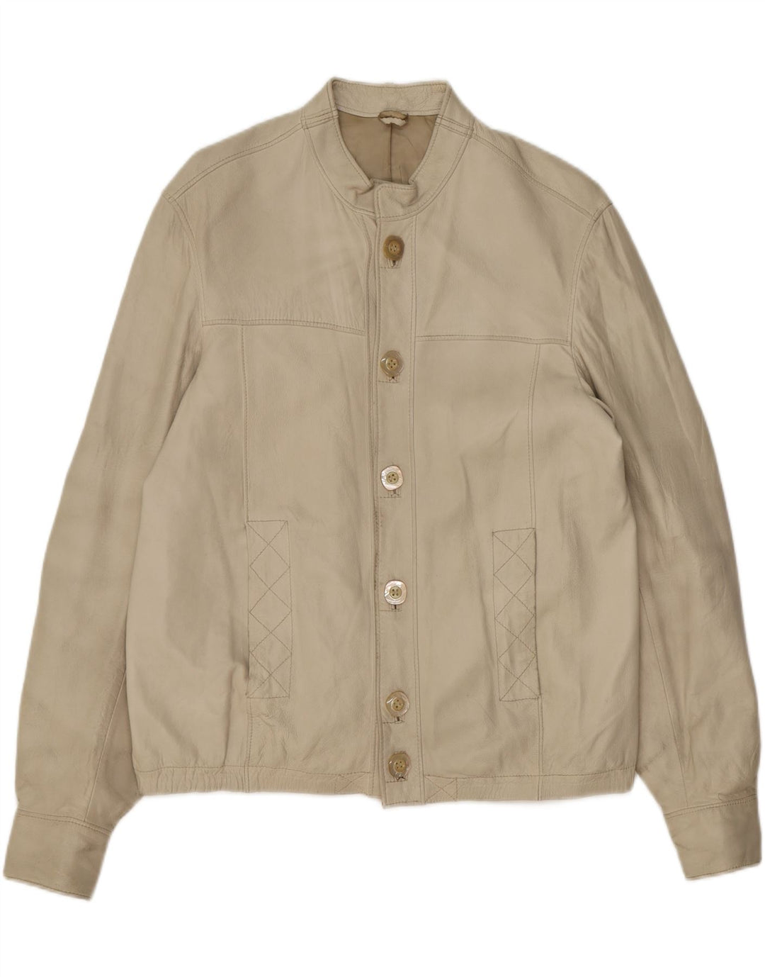 VINTAGE Womens Leather Jacket IT 50 XL Beige Leather Vintage Vintage and Second-Hand Vintage from Messina Hembry 