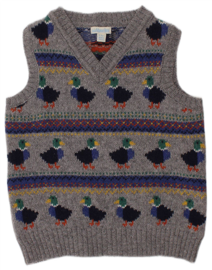 JOJO MAMAN BEBE Jungen-Tanktop, 2–3 Jahre, graue Fair-Isle-Lammwolle