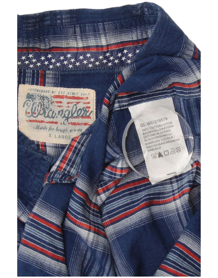 Wrangler Herren-Kurzarmhemd XL, blau kariert, Baumwolle