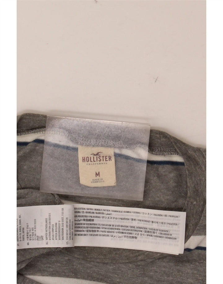 HOLLISTER Herren-T-Shirt-Oberteil aus mittelgrauer, gestreifter Baumwolle