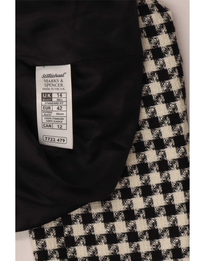 Marks & Spencer Damen-Blazer mit 4 Knöpfen, Gr. 14, Schwarz, Hahnentrittmuster