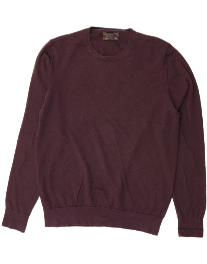 MARKS & SPENCER Herren-Pullover mit Rundhalsausschnitt, groß, violette Merinowolle