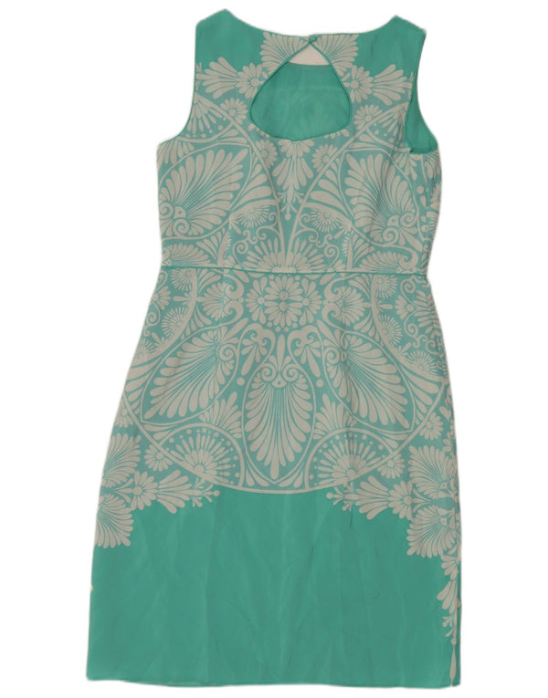 Monsoon Damen Ärmelloses Etuikleid UK 14 Mittelgrünes Blumenmuster aus Polyester
