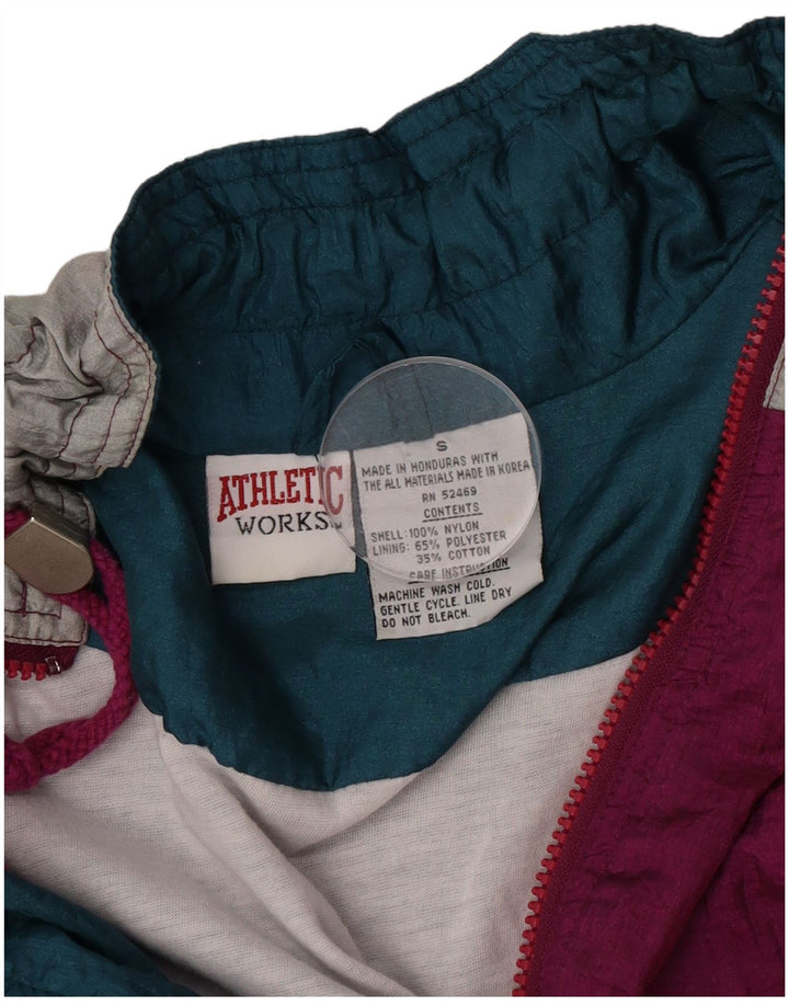 Vintage Damen-Trainingsanzug-Oberteil, übergroß, Jacke, klein, rosafarbenes Colourblock-Nylon