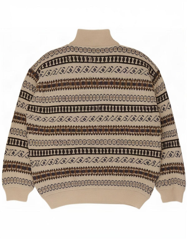 Vintage Herren-Pullover mit Reißverschluss, IT 54 XL, beige, geometrisches Acryl