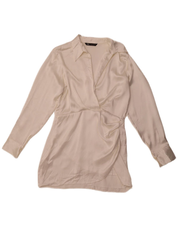 ZARA Damen Pullover-Hemdkleid UK 14 Mittelweiße Seide