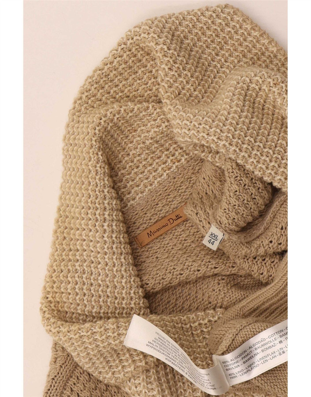 Massimo Dutti Herren-Pullover mit Schalkragen, 2XL, beige Baumwolle