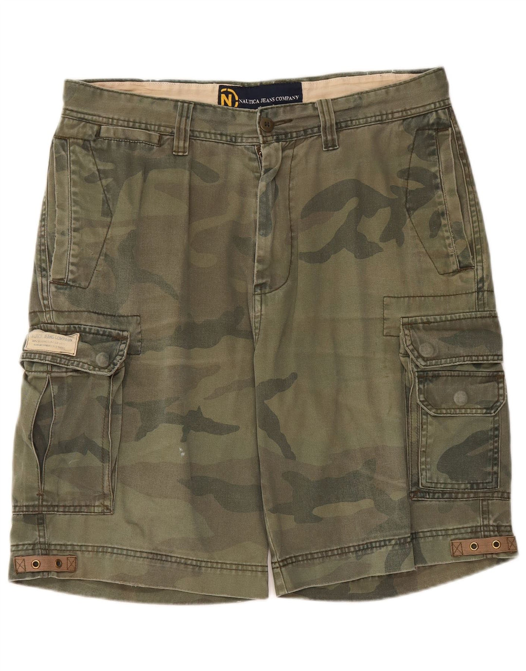 NAUTICA Herren Cargoshorts W33 mittelgrüne Camouflage-Baumwolle