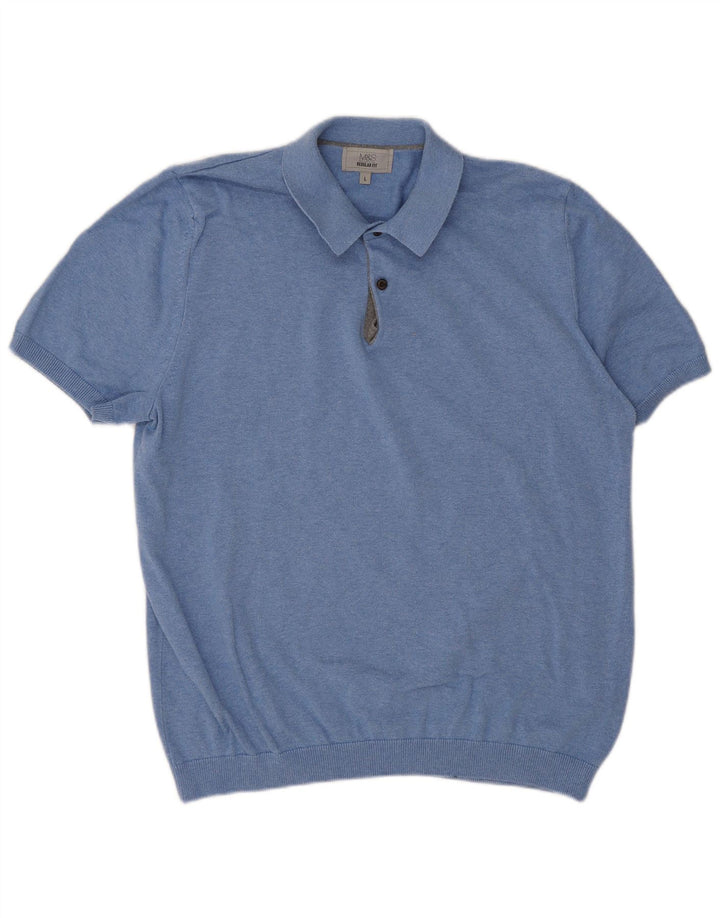 Marks & Spencer Herren-Pullover mit Polokragen, kurzärmelig, Größe L, Blau