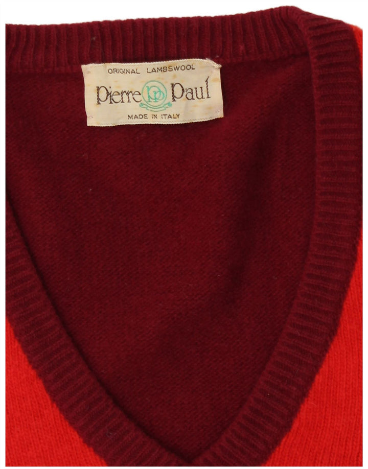 Vintage Herren V-Ausschnitt Pullover Pullover Medium Burgunder Argyle/Diamant Lammwolle