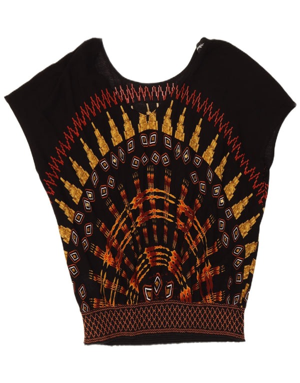 Desigual Damen Bluse Top UK 16 Large Schwarz Geometrisch