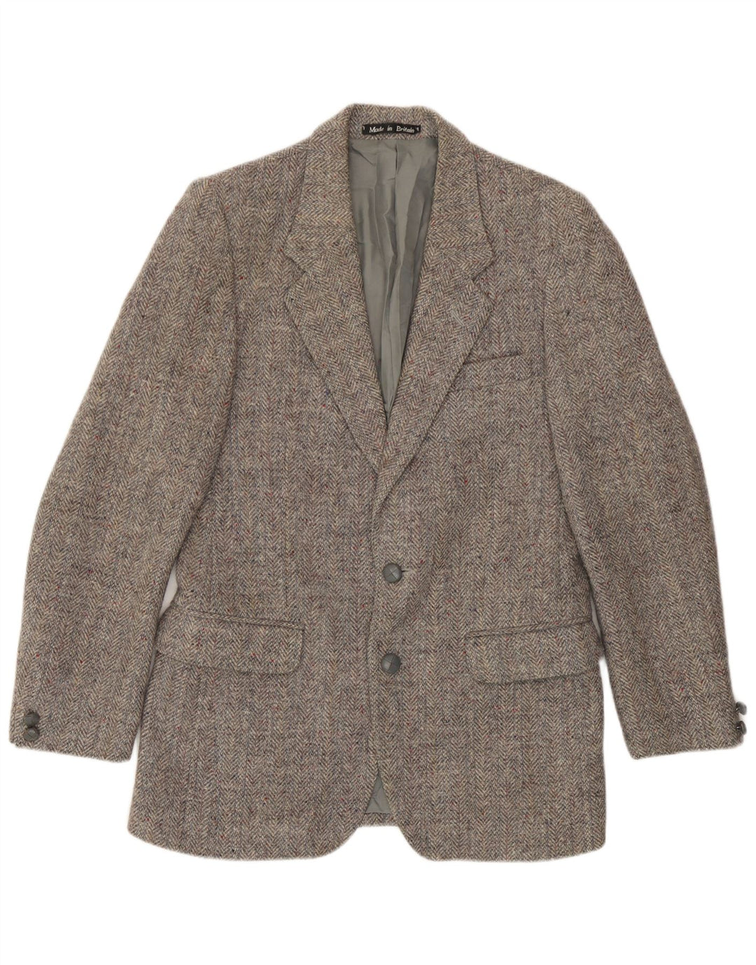 Harris Tweed Herren-Blazer mit 2 Knöpfen, UK 36, kleines graues Fischgrätenmuster
