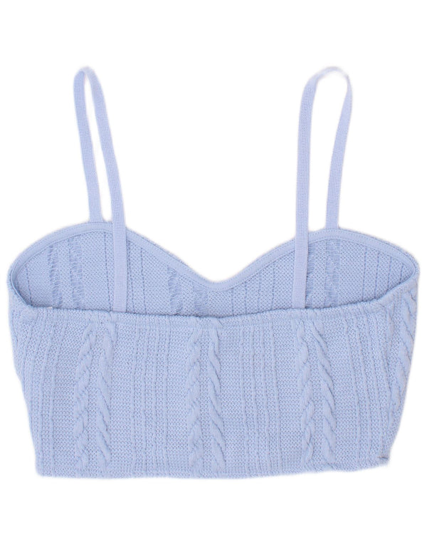 Zara Damen Strick-Crop-Top UK 8 Small Blau Polyester