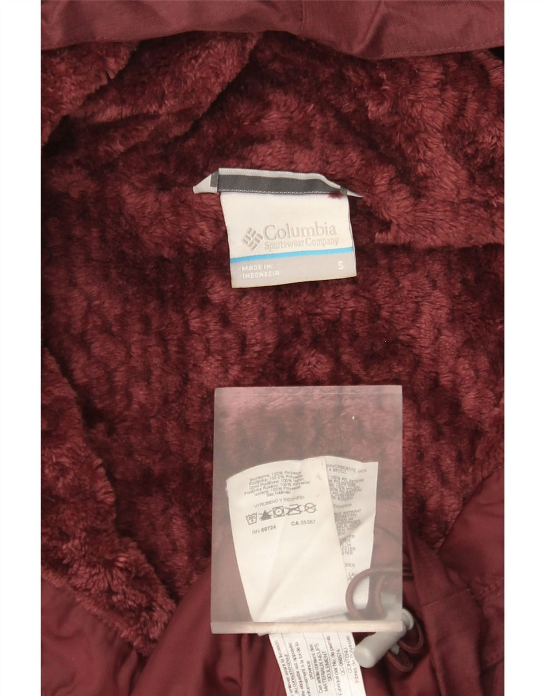 COLUMBIA Damen-Windbreaker-Jacke mit Kapuze, übergroß, Gr. 10, klein, Burgunderrot