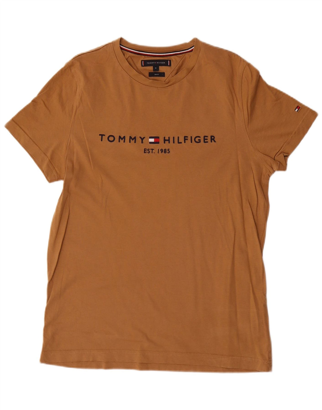 Tommy Hilfiger Herren Slim Fit Grafik-T-Shirt-Oberteil aus mittelbrauner Baumwolle
