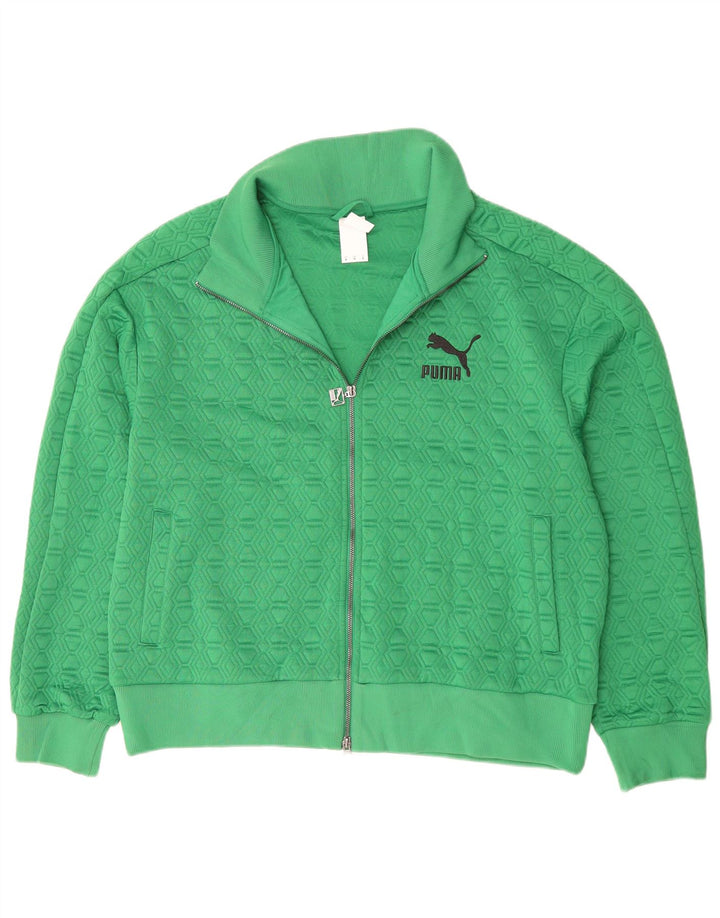 Puma Herren-Trainingsanzug-Top-Jacke XL, grünes geometrisches Polyester
