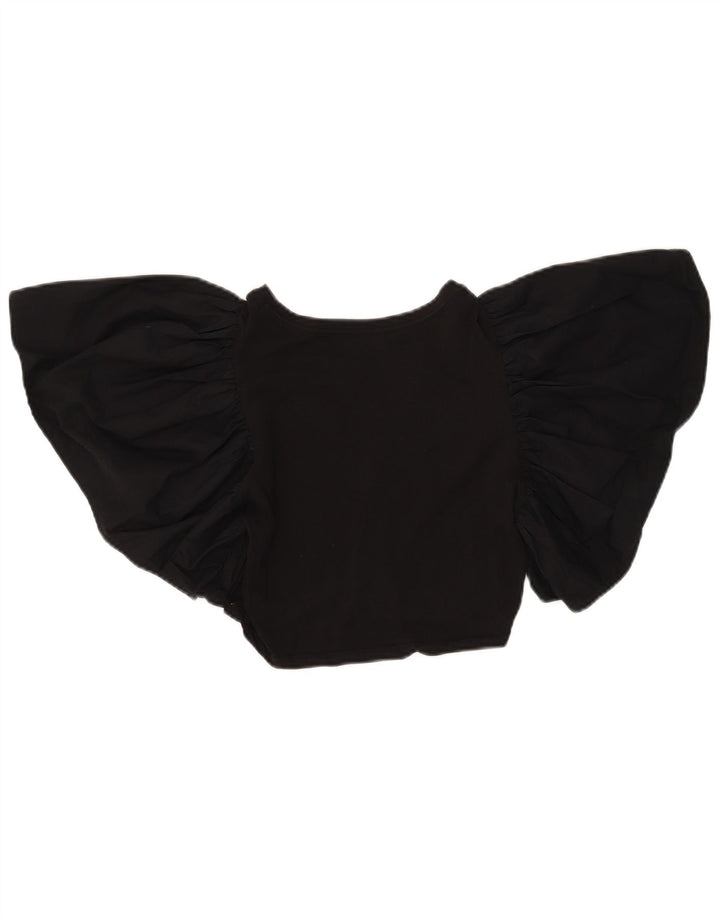 Zara Damen Crop Batwing Bluse Top UK 12 Medium Schwarz