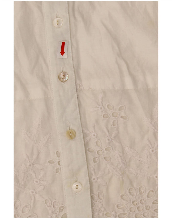 WAREHOUSE Damen Kurzarm-Hemdbluse UK 10 Small Weiß Polyester