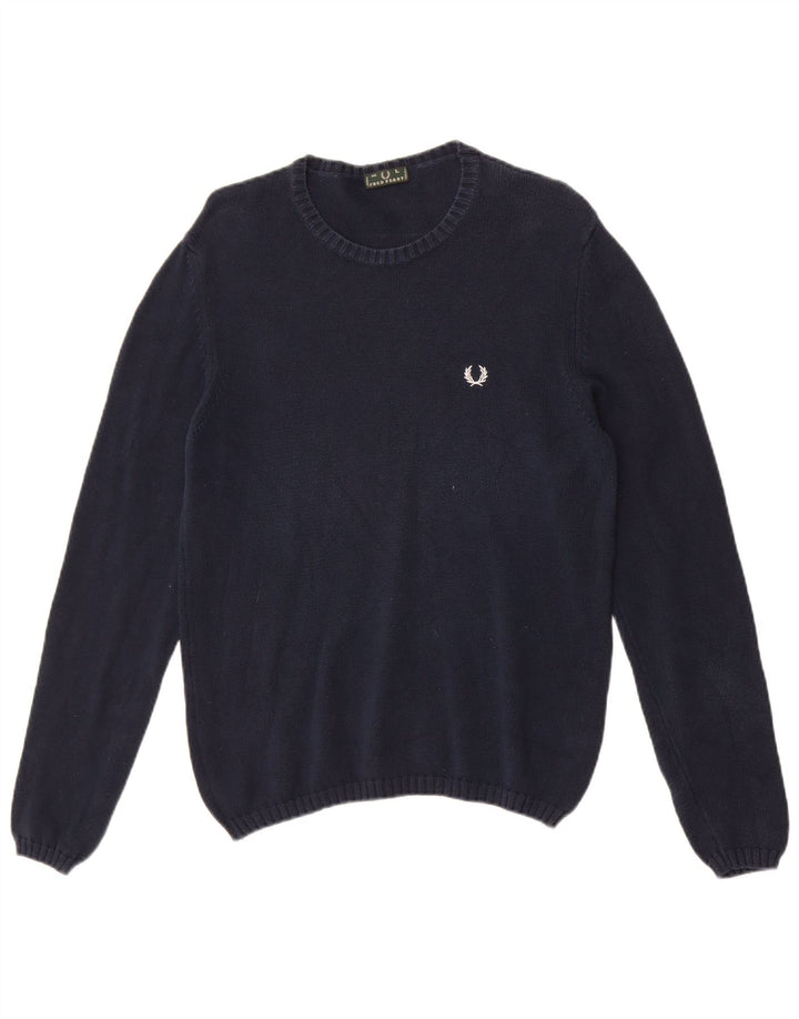 Fred Perry Herren-Pullover mit Rundhalsausschnitt, groß, marineblaue Baumwolle