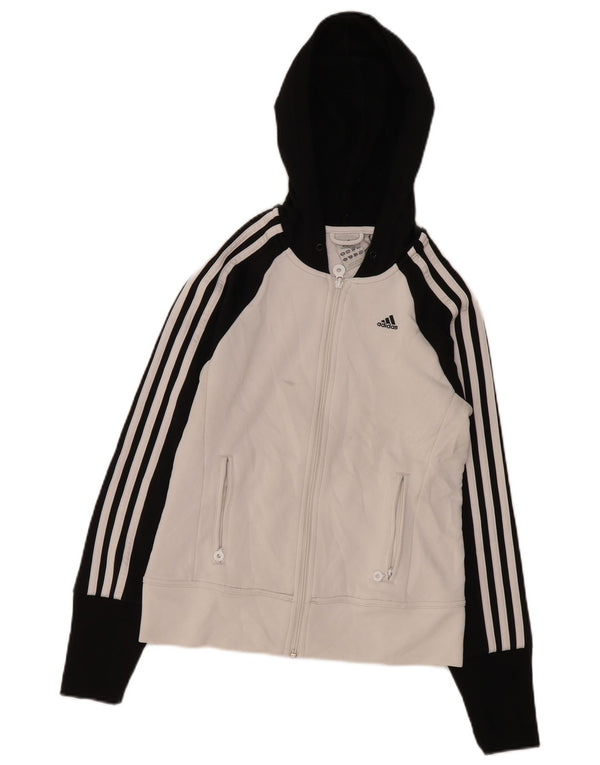 Adidas Damen Zip Hoodie Pullover UK 10 Small Weiß Colourblock Polyester