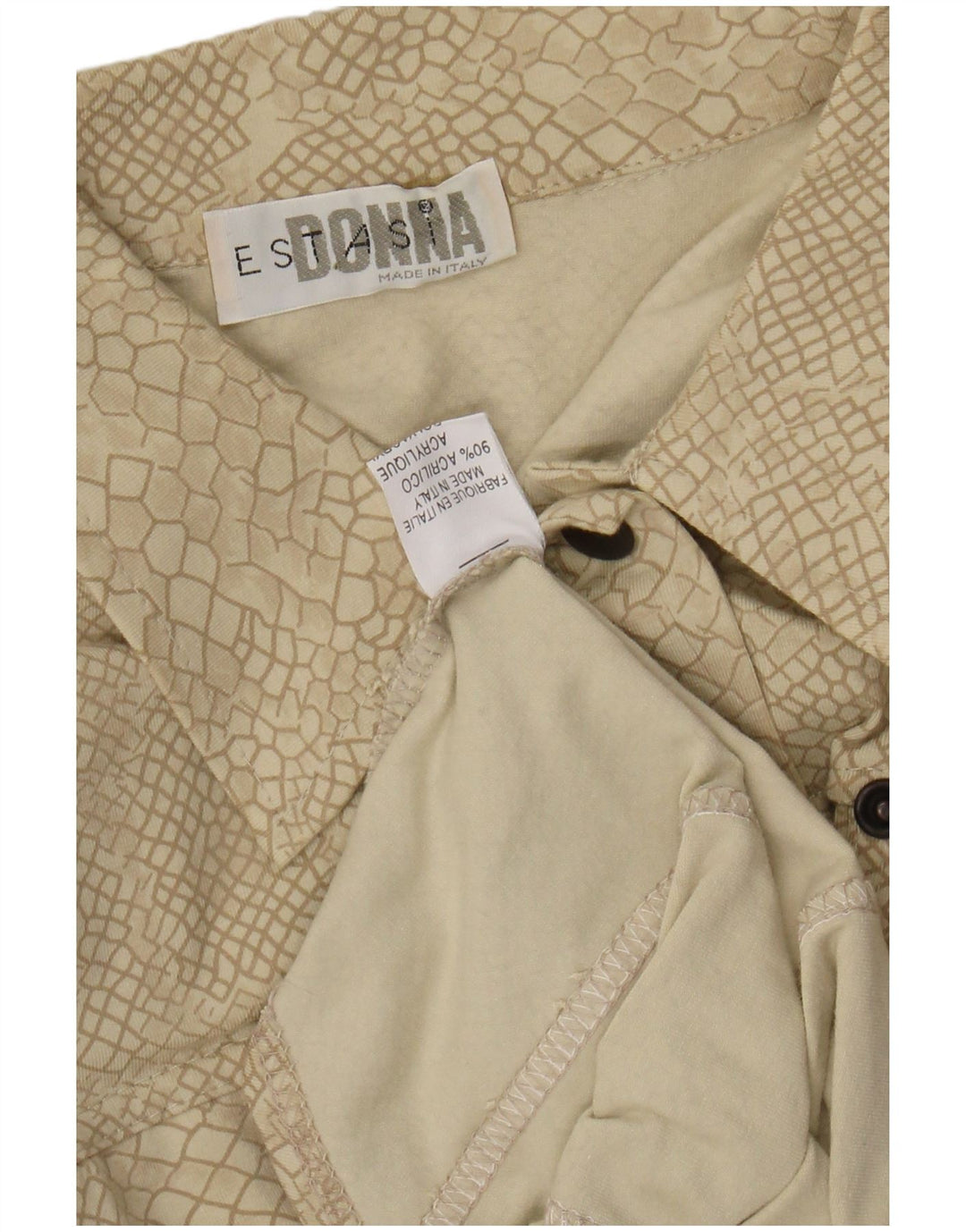 VINTAGE Damen Hemd mit abstraktem Muster UK 12 Medium Beige Animal Print