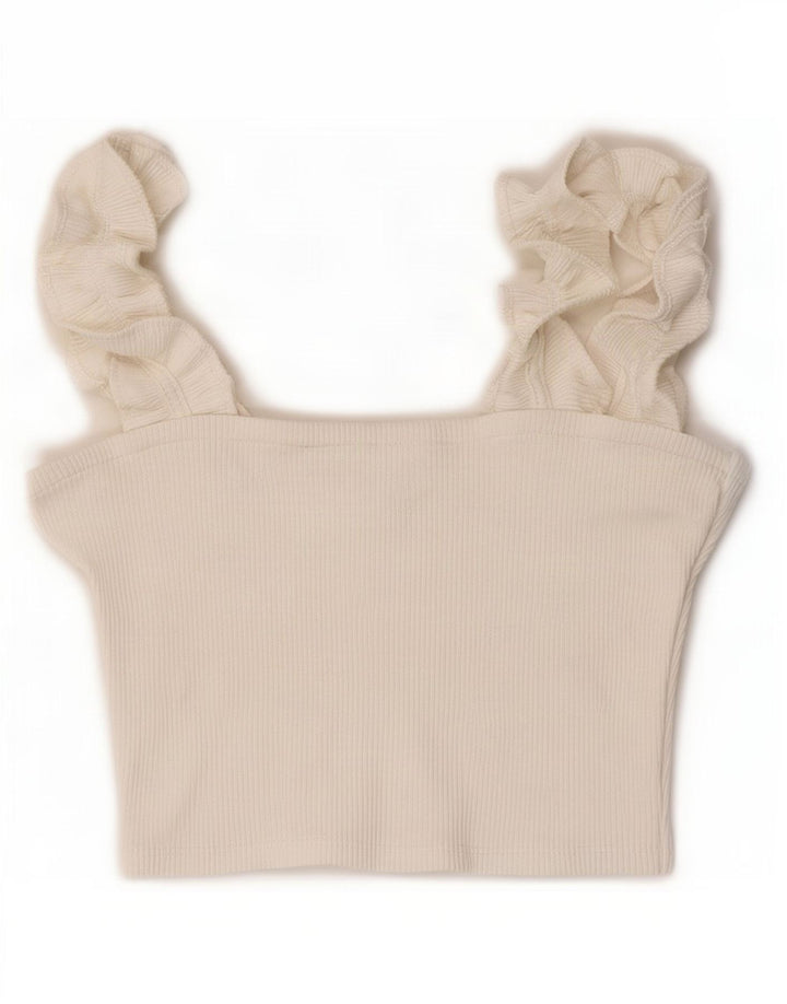 Zara Damen Crop Top UK 12 Mittelweißes Polyester