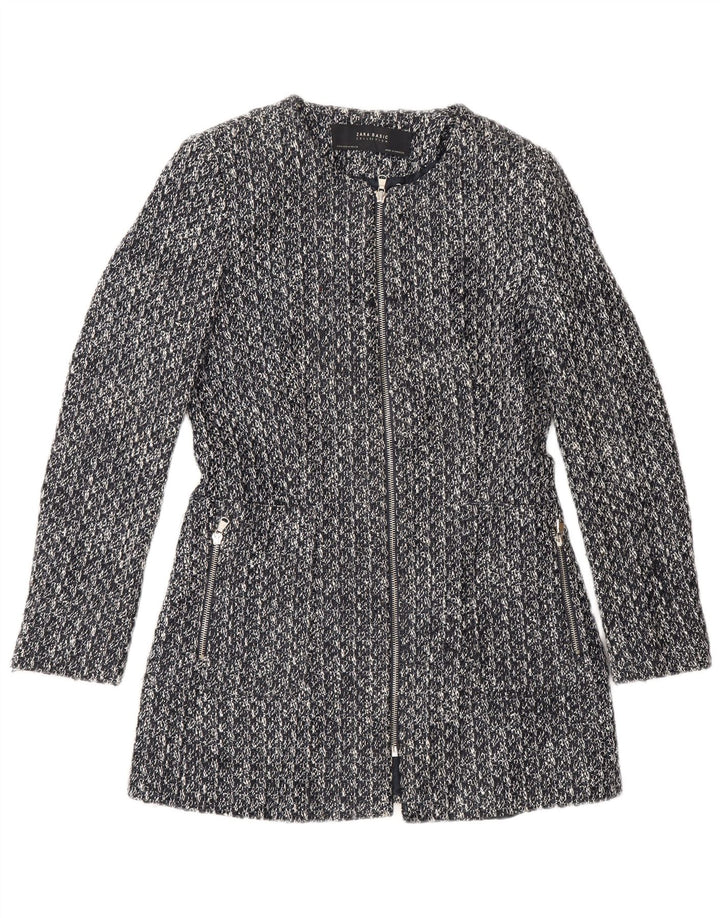 Zara Damen-Blazer mit durchgehendem Reißverschluss, UK 12, mittelgraue Baumwolle