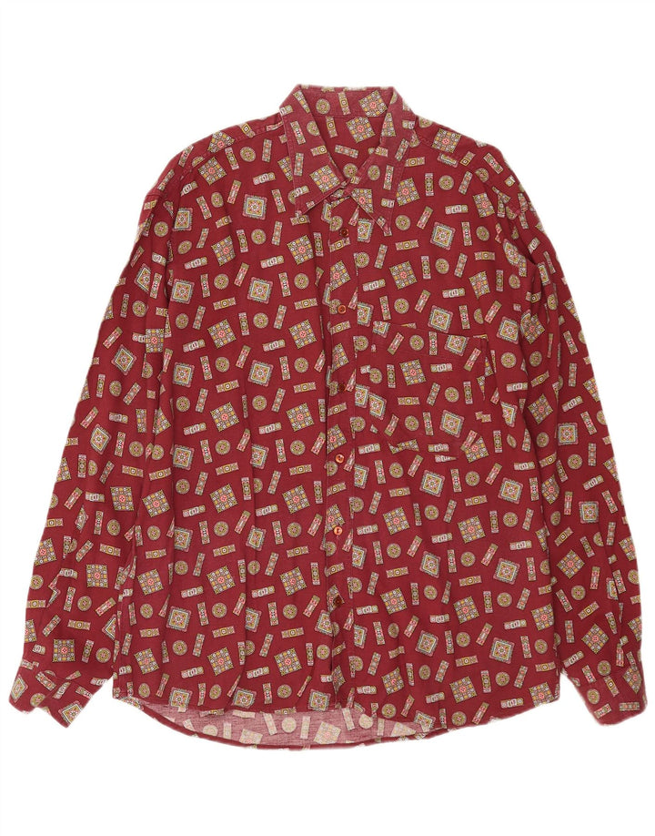 Vintage Herren Hemd mit abstraktem Muster, groß, Burgunderrot