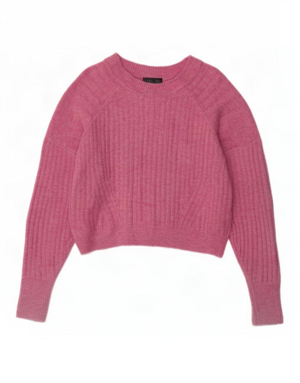 Topshop Womens Crop Oversized Crew Neck Pullover Pullover UK 6 XS Rosa Acryl