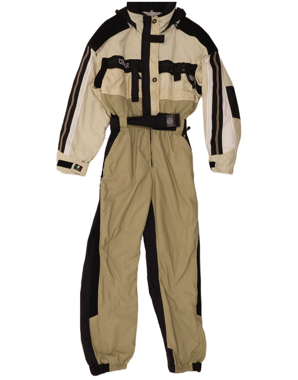 Colmar Womens Graphic Hooded Ski Jumpsuit IT 46 Large Khaki Farbblock