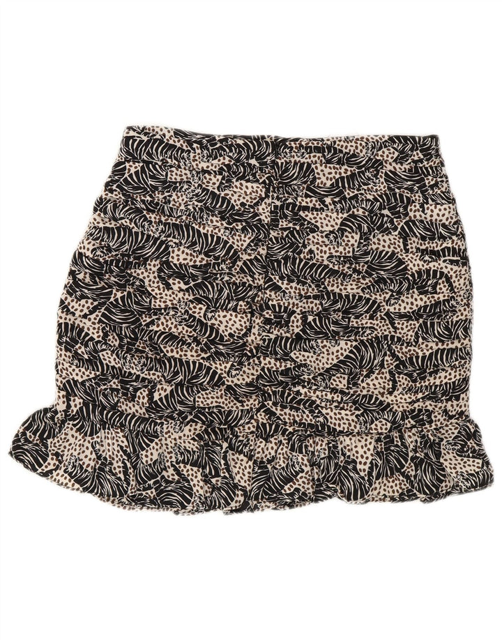 Zara Damen Minirock XS W24 Schwarzes Polyester mit Animal-Print