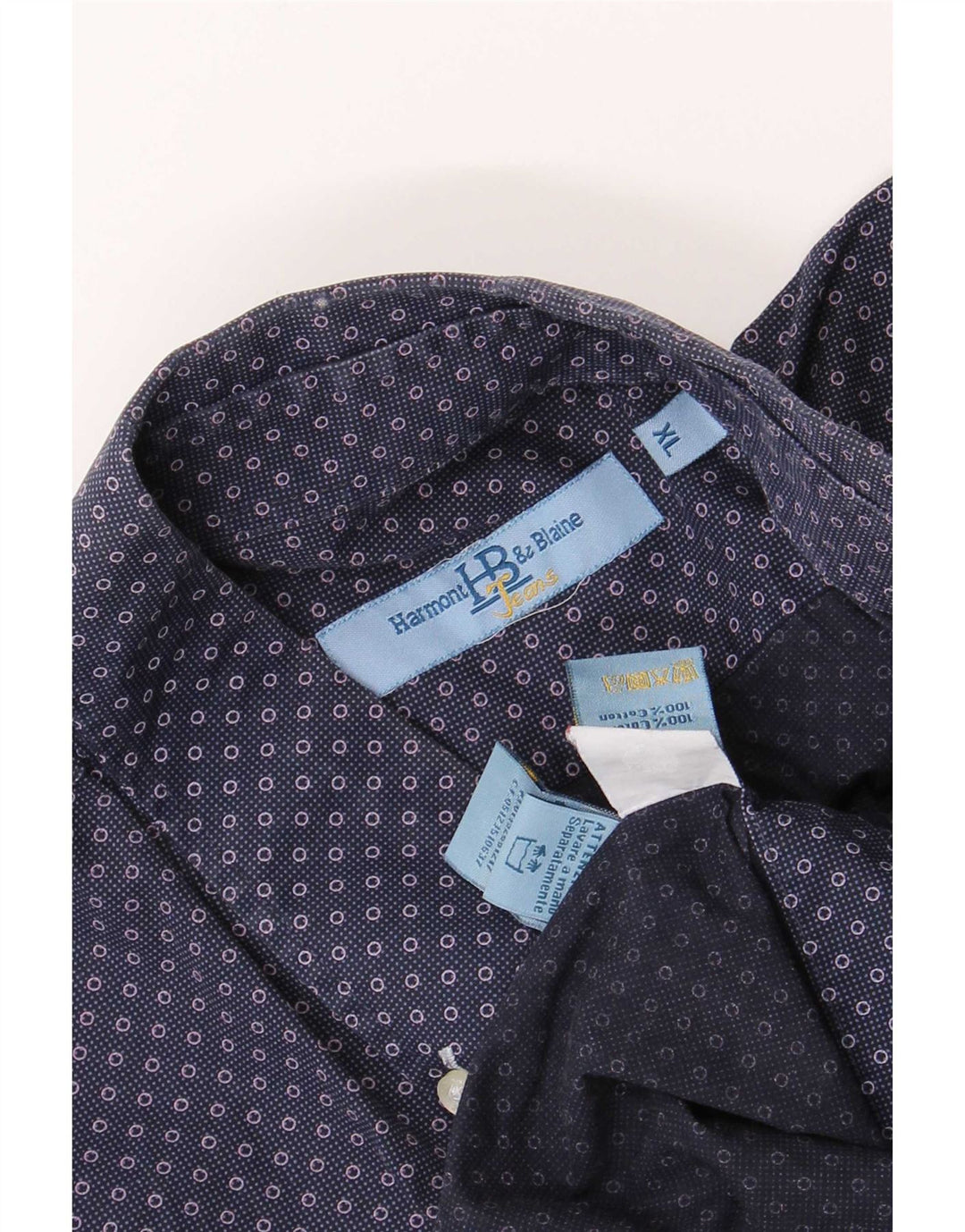 Harmont & Blaine Herrenhemd XL Marineblau gepunktete Baumwolle
