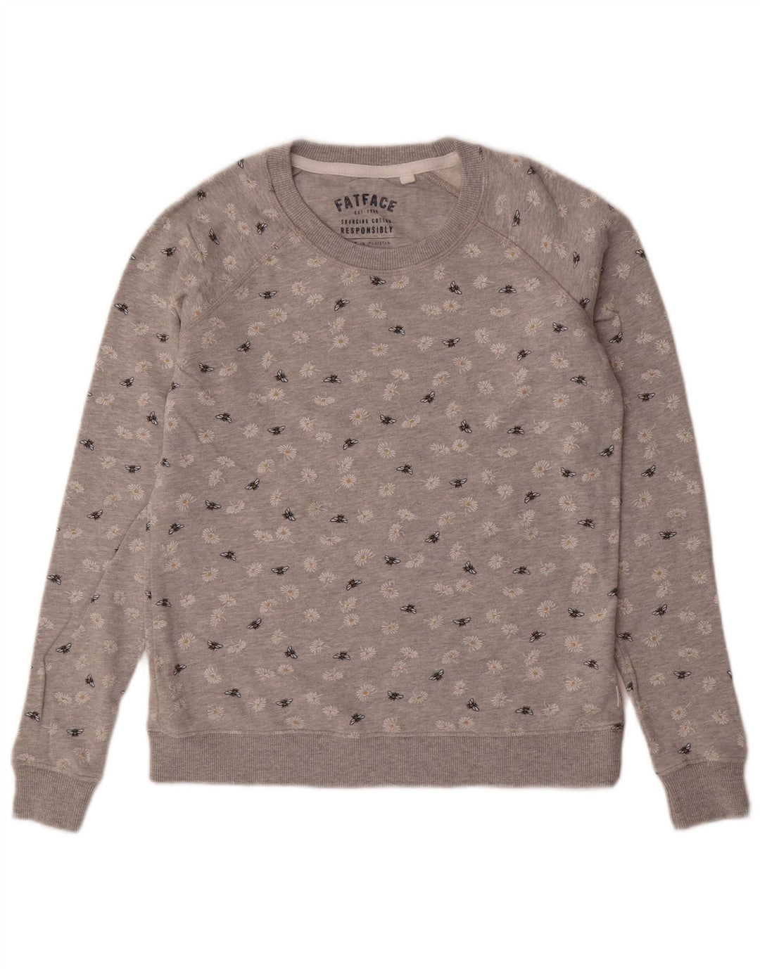 FAT FACE Damen Sweatshirt Pullover UK 6 XS Grau geblümte Baumwolle