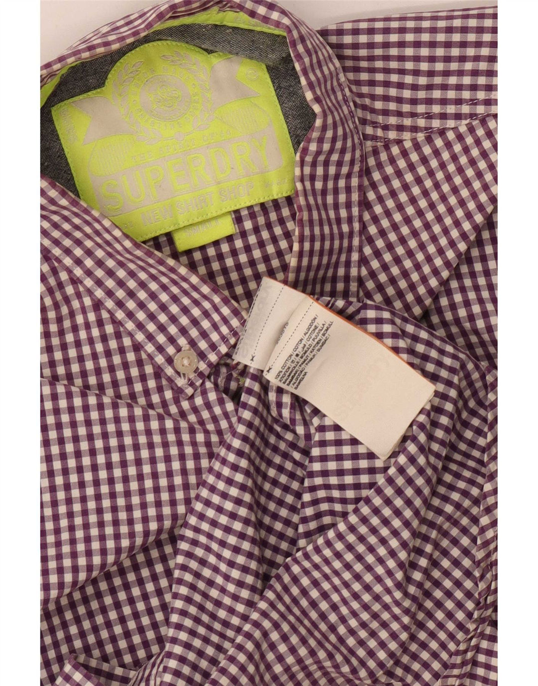 Superdry Herren-Hemd, klein, lila Gingham-Baumwolle