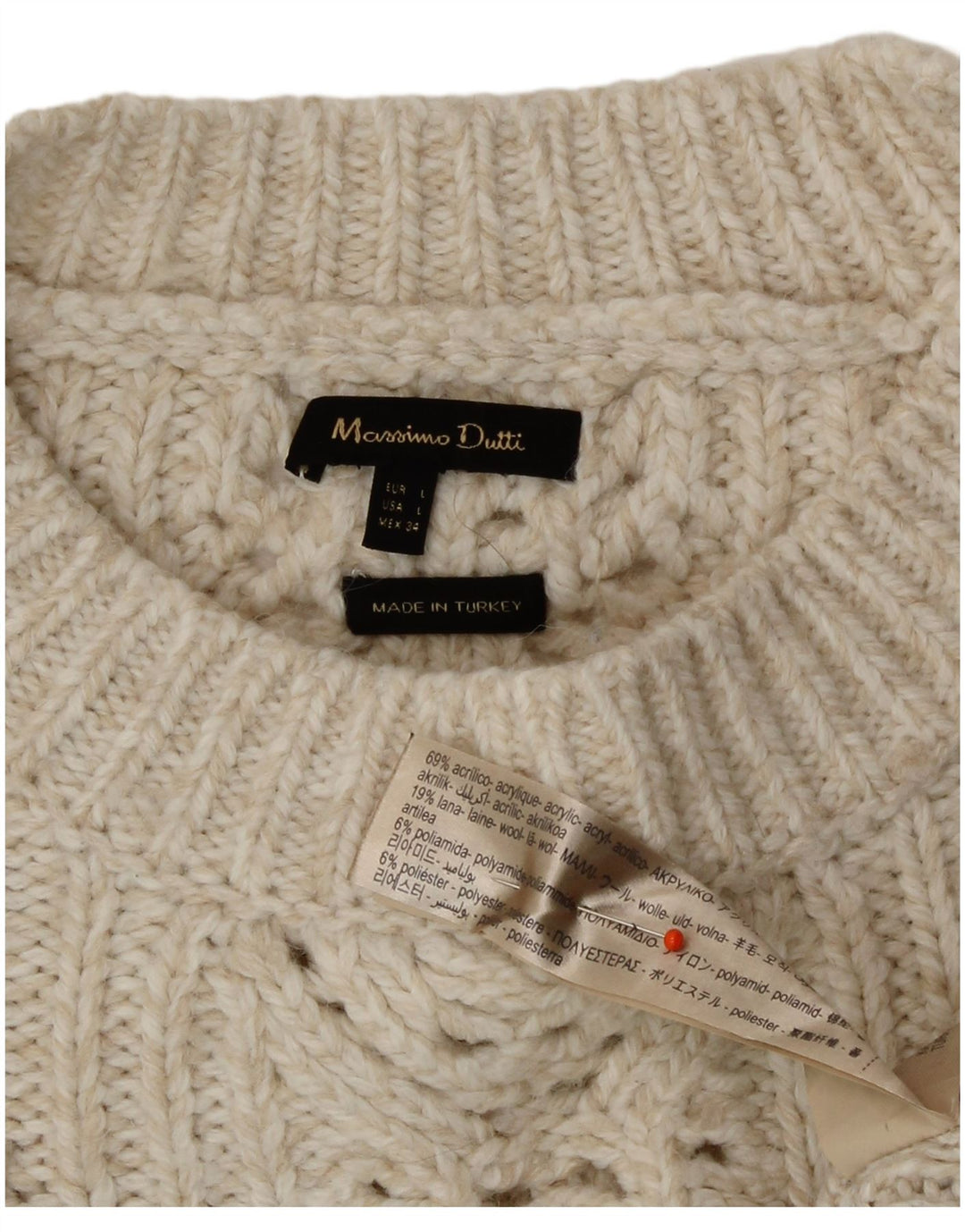Massimo Dutti Damen-Pullover mit Rundhalsausschnitt, Gr. 42, Größe L, gebrochenes Weiß