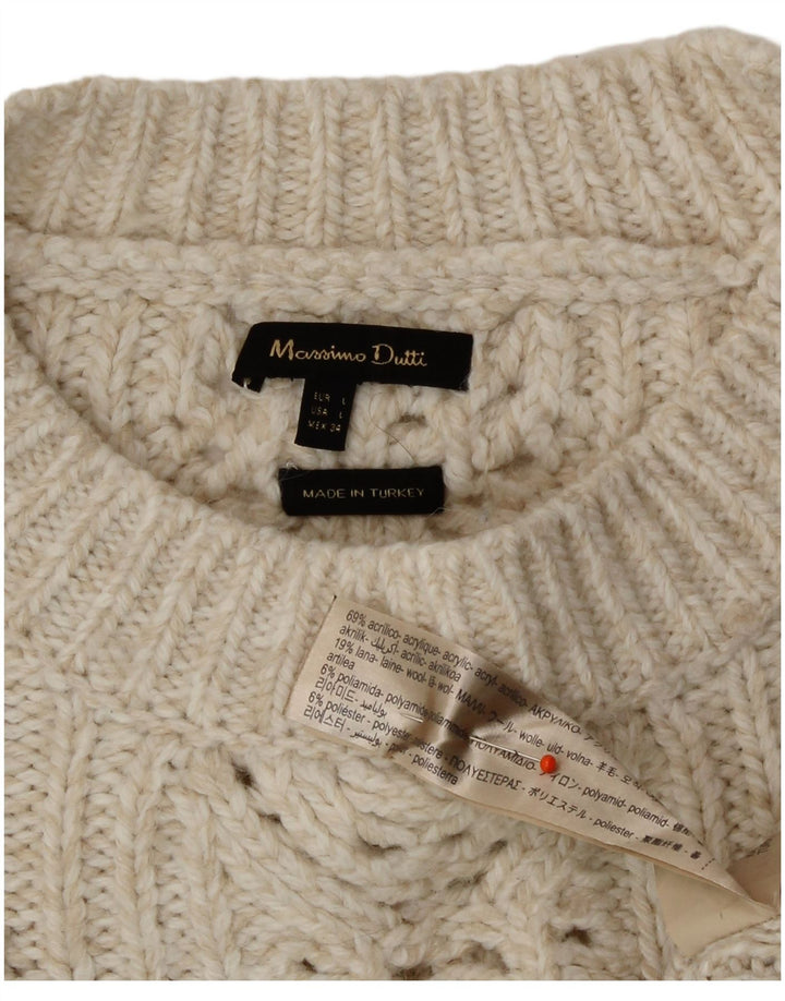 Massimo Dutti Damen-Pullover mit Rundhalsausschnitt, Gr. 42, Größe L, gebrochenes Weiß