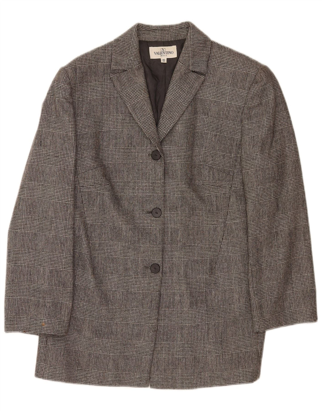 Valentino Damen 3-Knopf-Blazerjacke UK 12 Mittelgrauer Hahnentrittmuster