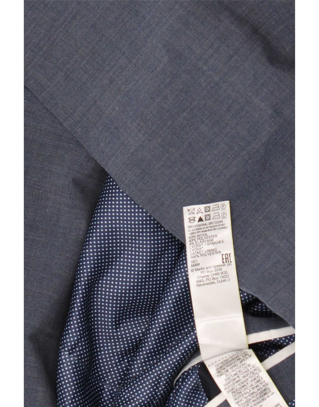 Marks & Spencer Herren-Blazer mit 2 Knöpfen, UK 46, 3XL, blaue Wolle