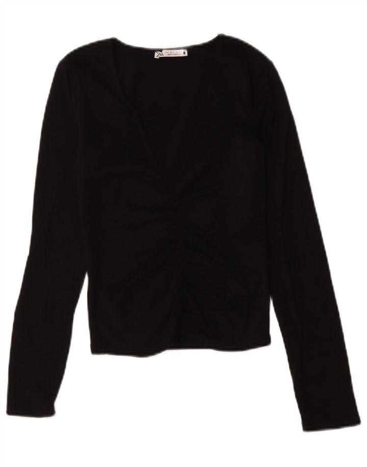 Zara Damen Crop V-Ausschnitt Pullover Pullover UK 8 Small Schwarz