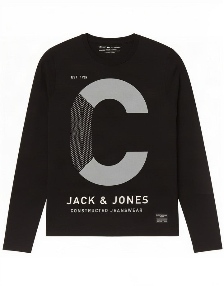 Jack & Jones Herren Grafik-Top Langarm Mittelschwarz Baumwolle
