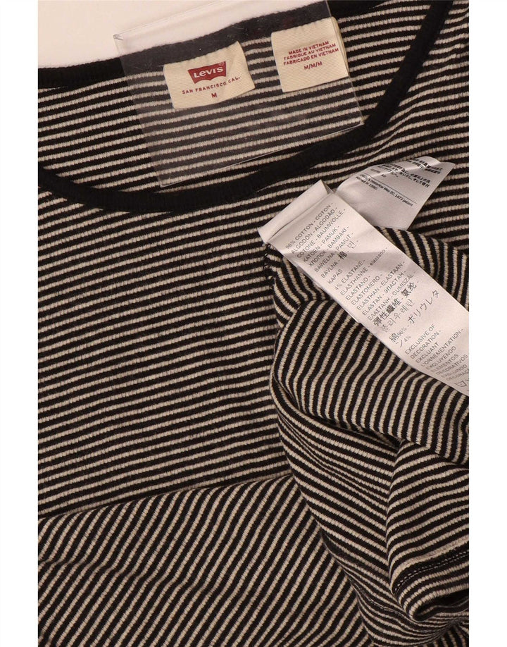 Levi's Damen Top Langarm UK 12 Mittelgraue Nadelstreifen-Baumwolle