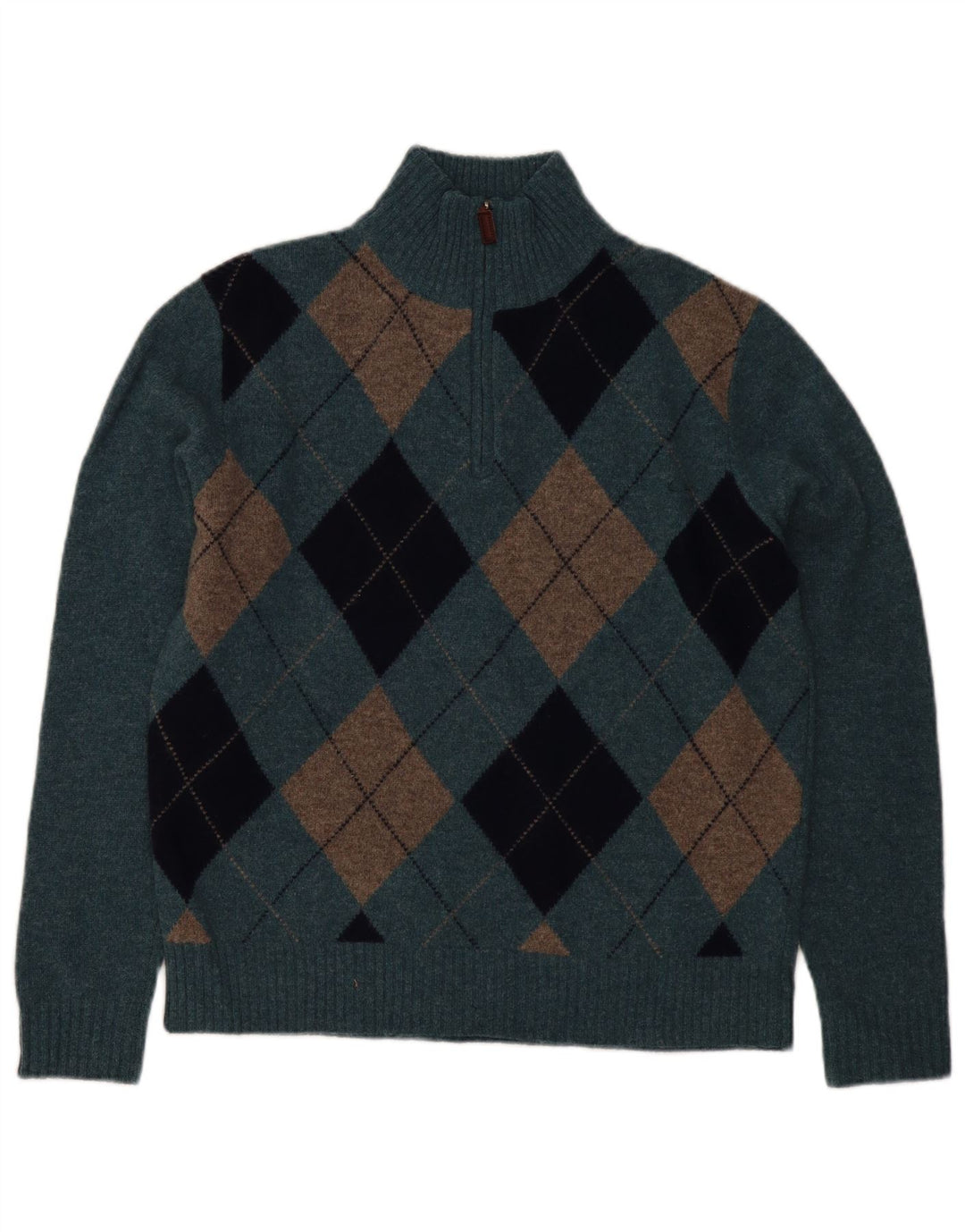 J. Crew Herren-Pullover mit Reißverschluss am Hals, mittelblaue Argyle-/Diamant-Lammwolle