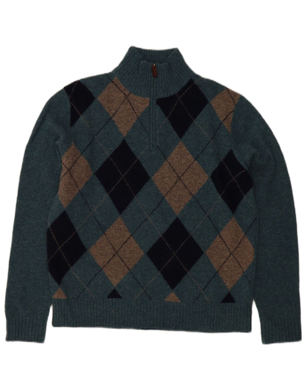 J. Crew Herren-Pullover mit Reißverschluss am Hals, mittelblaue Argyle-/Diamant-Lammwolle