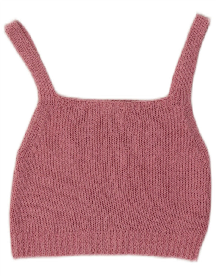Zara Damen Strick-Crop-Top UK 12 Mittelrosa Baumwolle