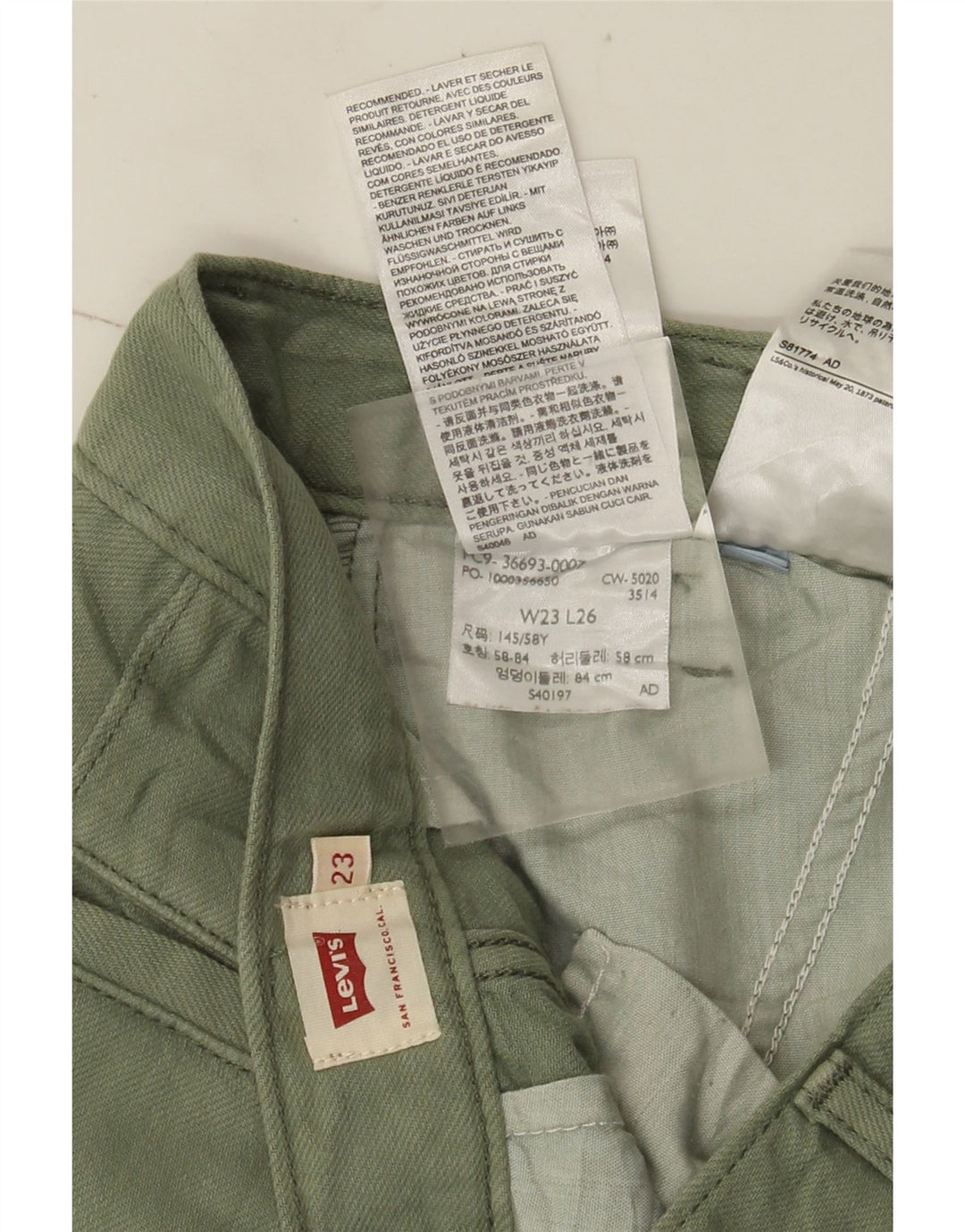 Levi's Damen gerade Cargohose W23 L26 grüne Baumwolle